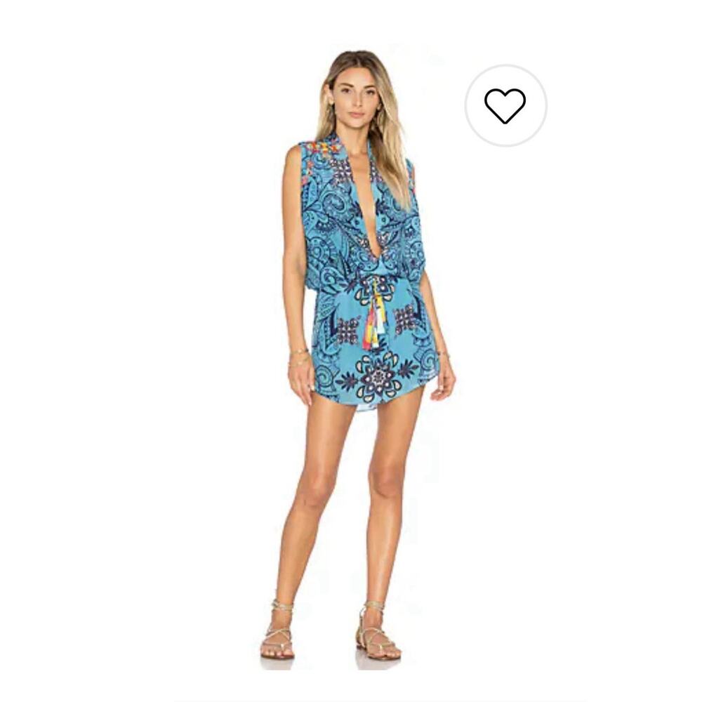 Rococo Sand Silk Beaded Tassle Mini Dress Ultra Marine Boho‎ Vacation Designer